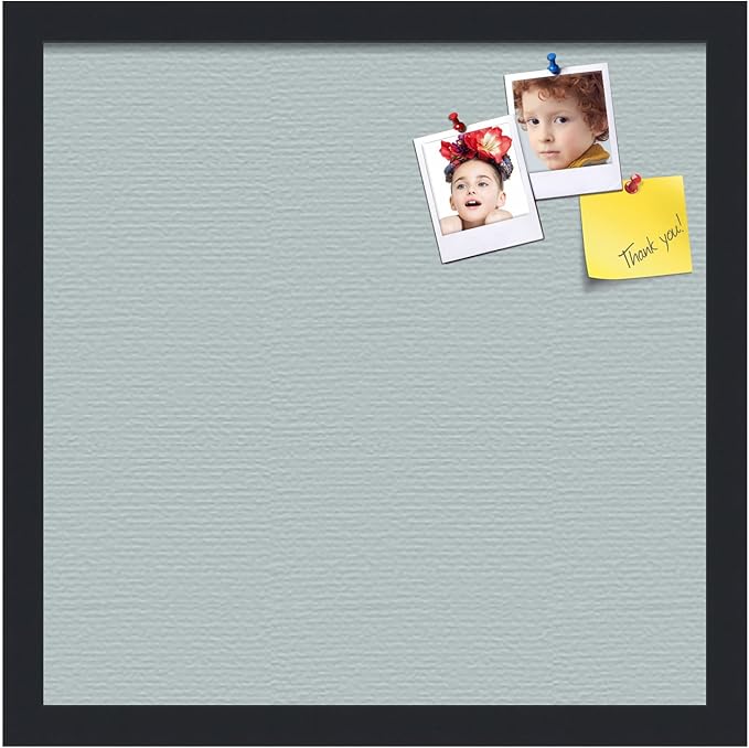 PinPix 16x16 Inch Cork Bulletin Board. This Decorative Framed Pin Board Comes with Soft Blue Design and a Satin Black Frame. Ideal for Home Office Decor or Message Board (PinPix-1814)-DeskLoop Office