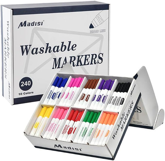 Madisi Washable Markers, Broad Line Markers, Classroom Bulk Pack by Madisi