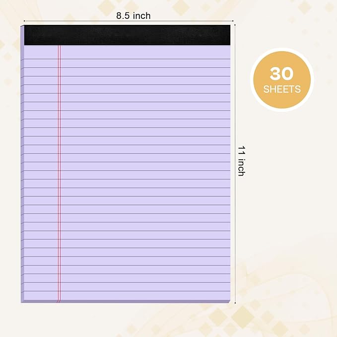 2 Pack Legal Pads 8.5 x 11 Purple Note Pads 8.5 x 11 Notepad 8.5 x 11 Micro Perforated Writing Pads 8.5 x 11 Lined Paper Pads Wide Ruled Pad of Paper 30 Sheets Notebook for Study, To-Do Lists, Office-DeskLoop Office