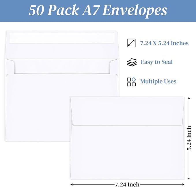 50 Pack A7 Envelopes, 5.24 x 7.24 in Christmas Envelopes - Image 2