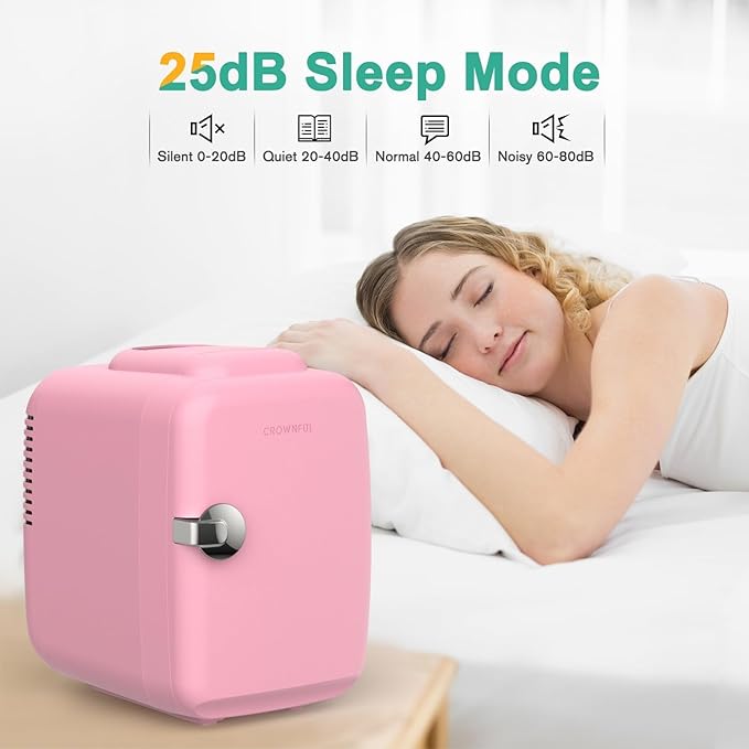 CROWNFUL Mini Fridge, 4 Liter/6 Can Portable Cooler and Warmer Personal Refrigerator for Skin Care, Cosmetics, Beverage, Food,Great for Bedroom, Office, Car, Dorm, ETL Listed (Pink)-DeskLoop Office
