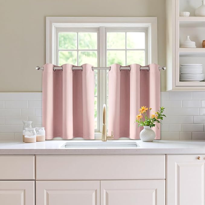 MIULEE Short Curtains for Windows - Baby Pink Blackout Half Window Curtains Thermal Insulated Privacy Drapes for Kitchen Bedroom Bathroom Grommet Top Small Basement Tiers W40 x L36 Inch 2 Panels-DeskLoop Office