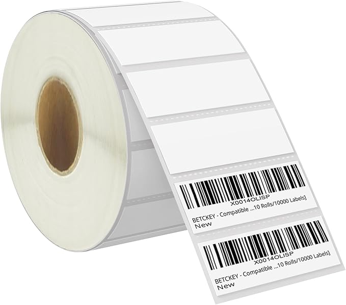 BETCKEY - 3" x 1" (76 mm x 25 mm) UPC Barcode & Address Labels Compatible with Zebra & Rollo Label Printer,Premium Adhesive & Perforated [1 Rolls, 1375 Labels]-DeskLoop Office