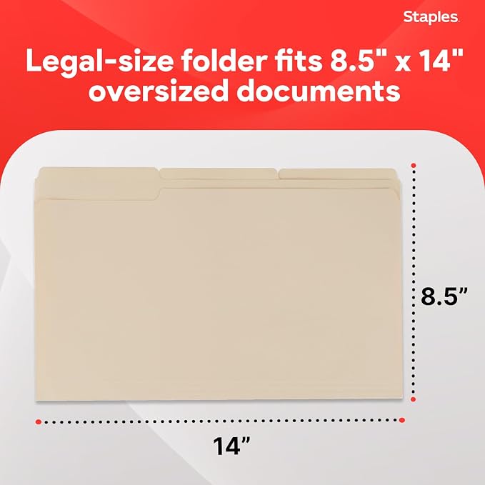 Staples Recycled File Folders, Legal Size, 1/3‑Cut Tabs, 30% Recycled Paper - Image 3