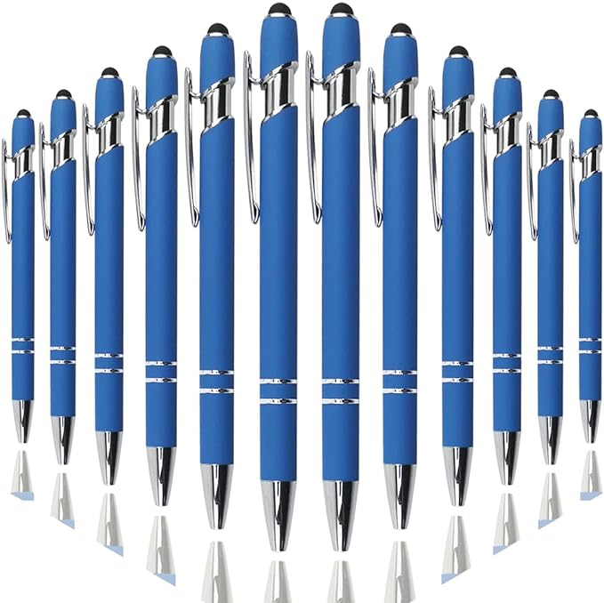 Ballpoint Pen with Stylus Tip, Soft Touch Click Metal Pen, 1.0mm Medium Point, Black Ink, 12 Count(Blue)-DeskLoop Office