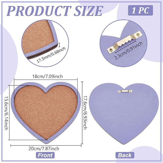 BENECREAT Purple Heart Pin Cork Board Bulletin Display Board, Wall Mounted Cork - Image 2