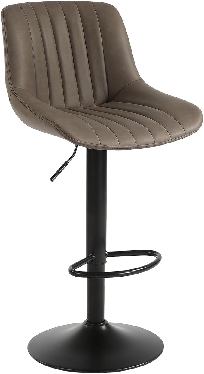 Bar Stool Set of 1, Adjustable PU Leather Bar Chairs, Swivel Counter Height Barstools with Back, Modern Armless Kitchen Island Stool, Brown-DeskLoop Office