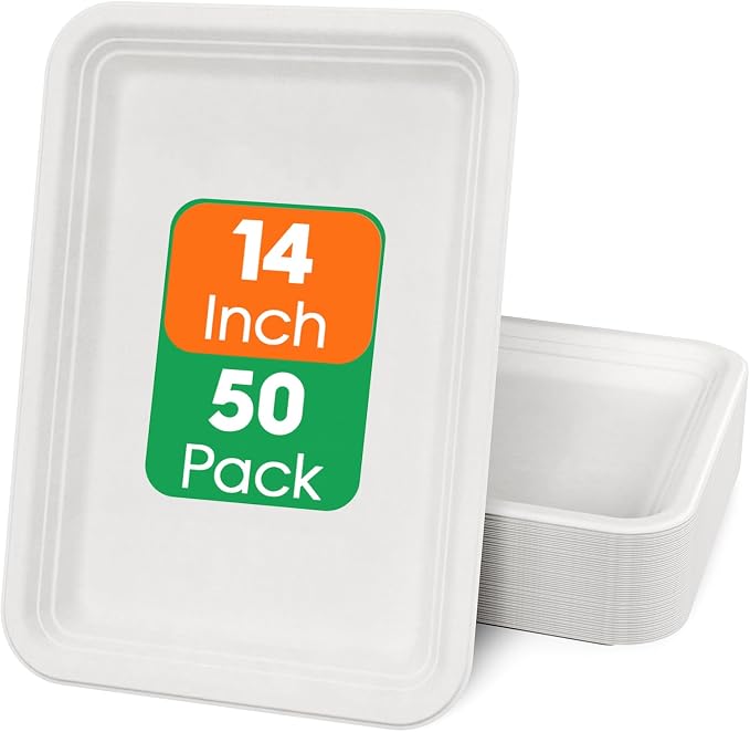 ECOLipak 50 Pack 14 Inch Disposable Food Crawfish Trays, Compostable Large by ECOLipak
