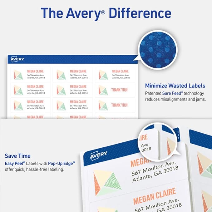 Avery Easy Peel Printable Address Labels, Sure Feed Technology, 750 Blank - Image 2
