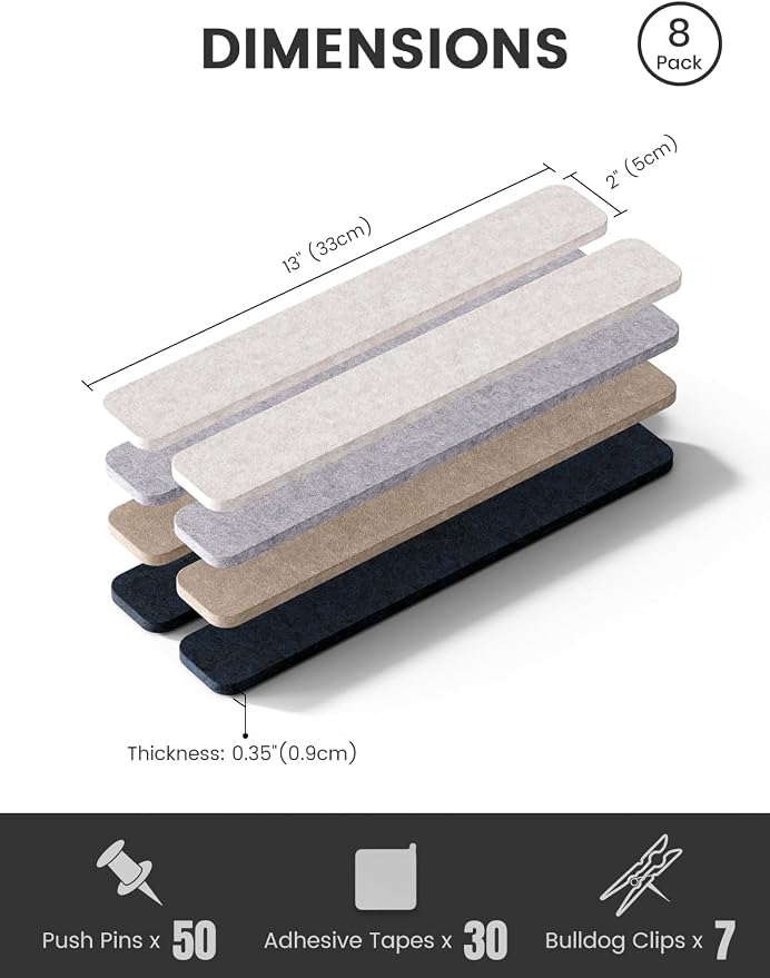 Fluxynara Cork Board Alternative Felt Strip Board 8-Pack 13"x2", Office Pin - Image 2