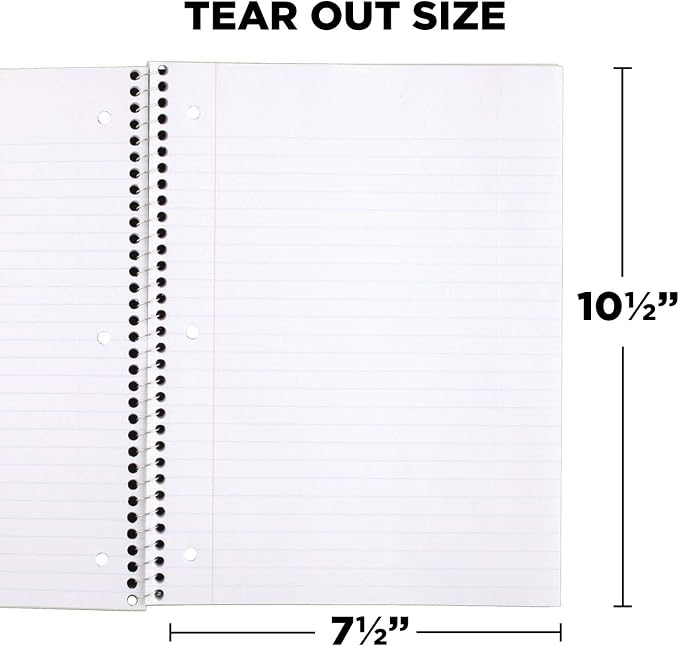 Mead Spiral Notebooks, 1 Subject, Wide Ruled Paper, 70 Sheets, 10-1/2 x 7-1/2 - Image 4