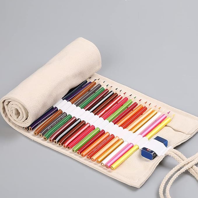 DIYOMR 12/24/36/72 Slots Pencil Wrap Pencil Rolls, Artist Colored Pencil Roll - Image 4
