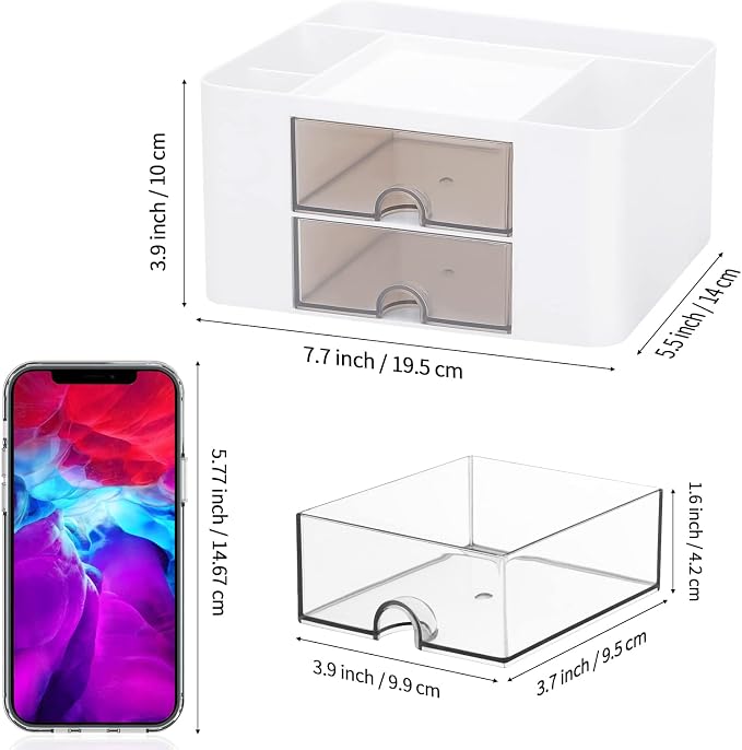 Desk Organizer with 2 Drawer, Plastic Desktop Pen Pencil Card Holder Storage Box - Image 3
