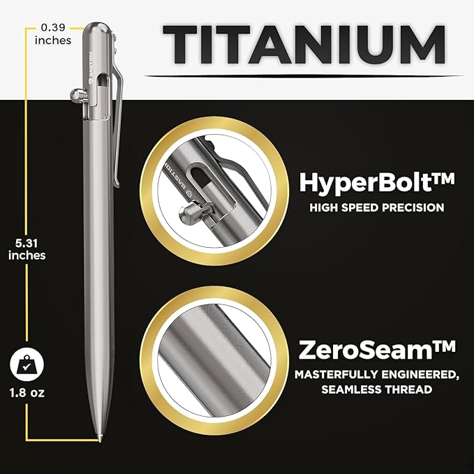 BASTION® Luxury Slim Bolt Action Pen, Durable EDC Pen with Fine Tip, Professional Ballpoint Pen for School and Work - Titanium-DeskLoop Office