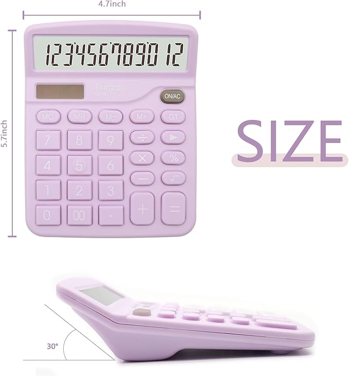 2PC Basic Office Desktop Calculator - 12 Digit Purple LCD Display, Sensitive Buttons, School & Office Supplies-DeskLoop Office