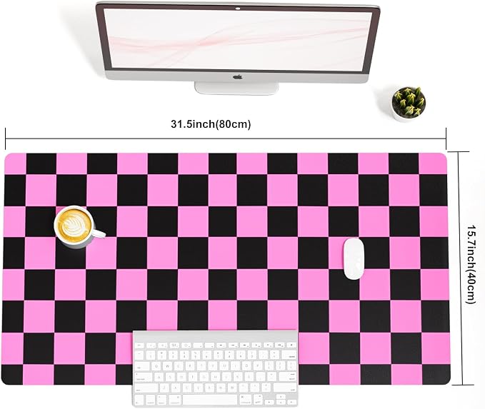 Colorful Star Large Black and Pink Mouse Pad, Plaid Waterproof Office Desk Mat - Image 8