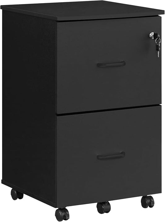 VASAGLE 2-Drawer File Cabinet, Locking Filing Cabinet for Home Office, Small Rolling Printer Stand, A4, Letter-Size Hanging Files, Assembly Required, Black ULCD027T16V2-DeskLoop Office