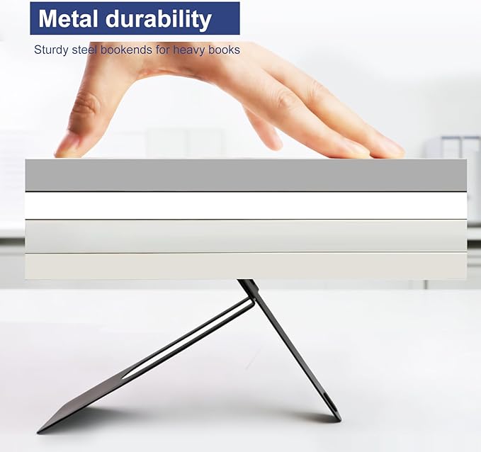 Book Ends for Shelves, 4 Pack Metal Bookends, Compact Book Stopper for Small - Image 5