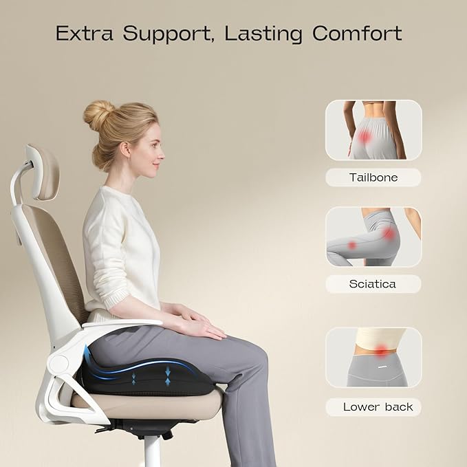 Seat Cushions for Office Chairs - Patented Coccyx Cushion for Tailbone Pain - 21.2" W x 16.5" L Extra Large Memory Foam Seat Cushion with Removable Cover-DeskLoop Office
