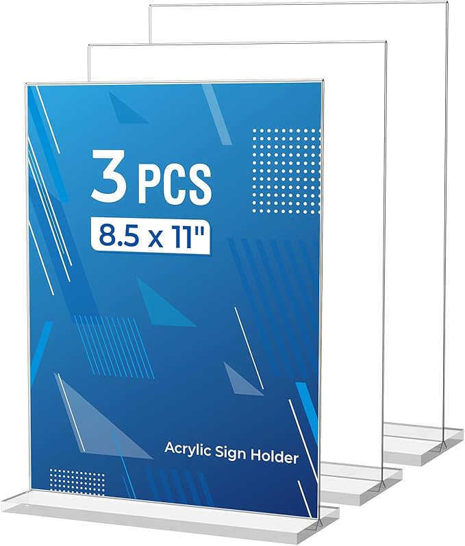 3 Pack Acrylic Sign Holder 8.5 x 11 Inches, Vertical Flyer Display, Table Paper by Dooiclear