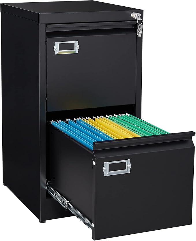 2 Drawer File Cabinet, Filing Cabinets for Home Office, Metal Vertical File Storage Cabinet with Lock, Locking File Cabinet for A4 Legal/Letter, 15.1" W x 17.7" D x 28.7" H, Assembly Required-DeskLoop Office