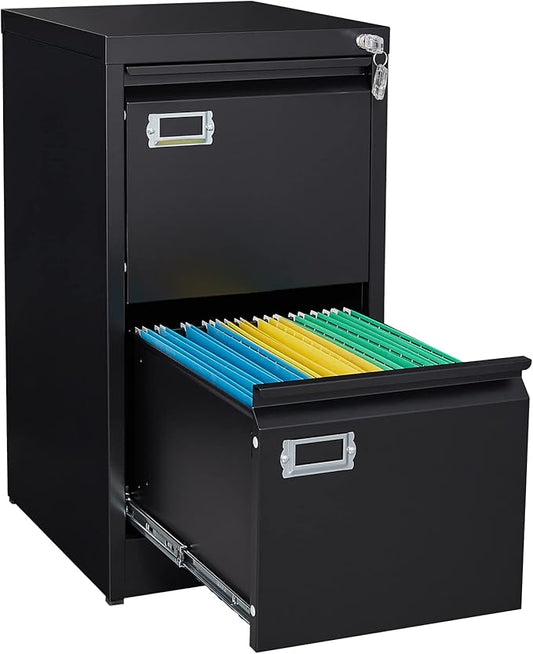 2 Drawer File Cabinet, Filing Cabinets for Home Office, Metal Vertical File Storage Cabinet with Lock, Locking File Cabinet for A4 Legal/Letter, 15.1" W x 17.7" D x 28.7" H, Assembly Required-DeskLoop Office