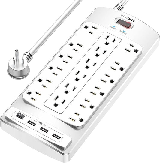 18 Outlets Surge Protector Power Strip - 6 Feet Flat Plug Heavy Duty Extension Cord with 18 Widely Outlets and 4 USB Ports, 2100 Joules, White, ETL Listed-DeskLoop Office