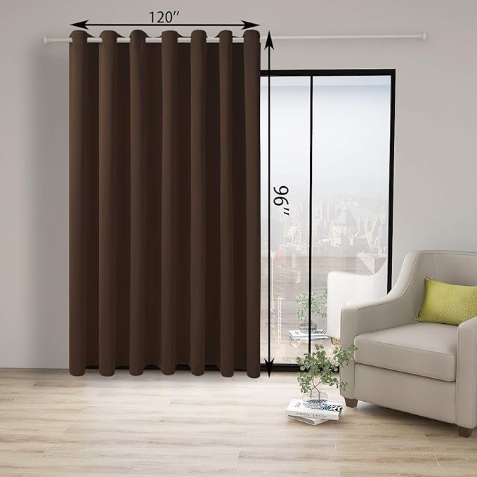 BONZER Extra Wide Room Divider Curtain Screen Partitions Total Privacy Wall Noise Reducing Blackout Curtains for Living Room, 96L x 120W Inch (8L x 10W ft), 1 Panel, Chocolate-DeskLoop Office