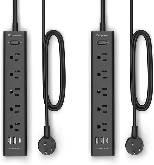 10FT Long Surge Protector Power Strip-with 5 Widely Outlets and 3 USB Ports by iEcopower