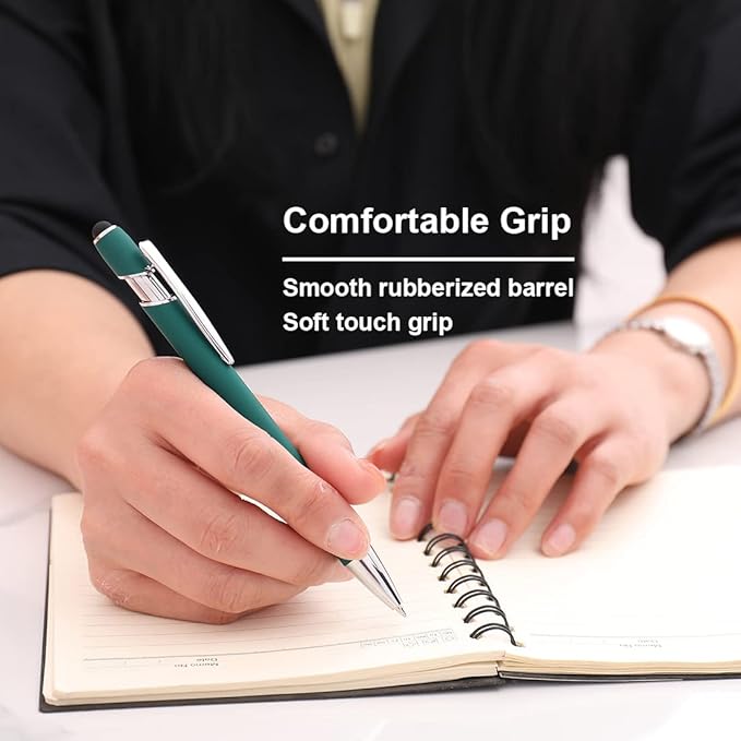 Ballpoint Pen with Stylus Tip, Soft Touch Click Metal Pen, 1.0mm Medium Point, Black Ink, 12 Count(6 Colors)-DeskLoop Office