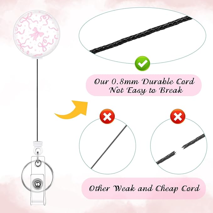 BESARME 3 Pack Bow Badge Reels Retractable Badge Clip - Image 4