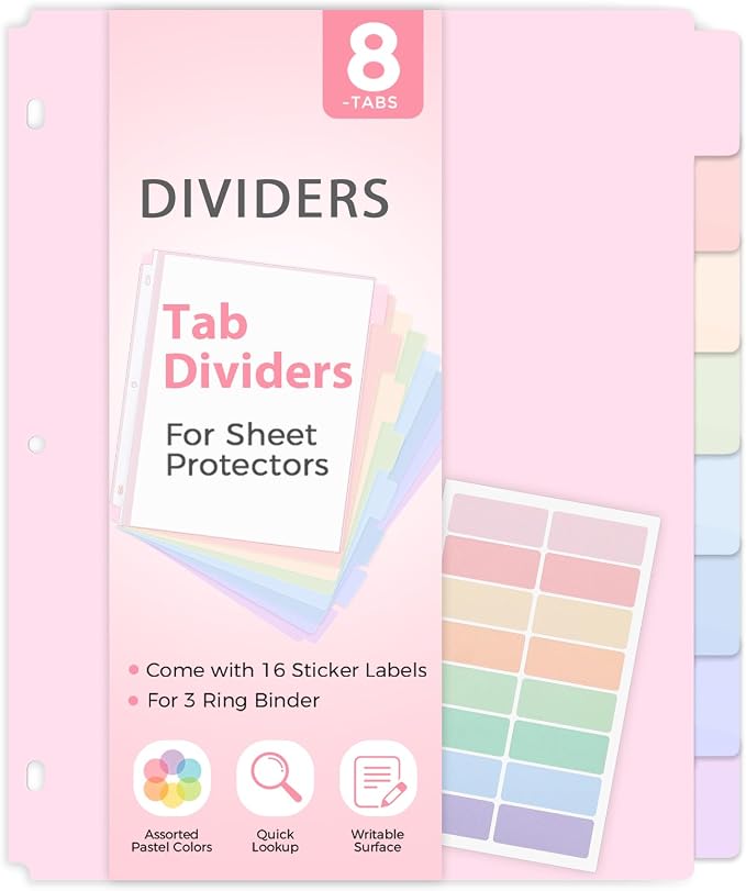 SKYDUE Large Binder Dividers for Sheet Protectors, Durable Plastic Dividers for by SKYDUE