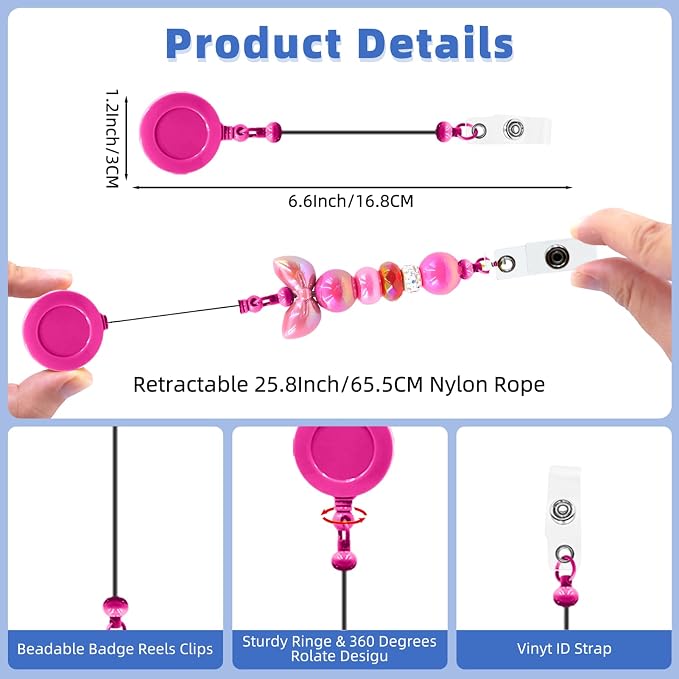 30pcs Rose Pink Beadable Badge Reels Making Kits - Image 7