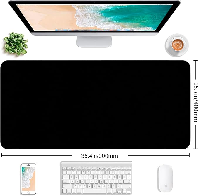 Large Black Computer Mouse Pad, Office Non Slip Gaming Desktop Keyboard Pad | - Image 3