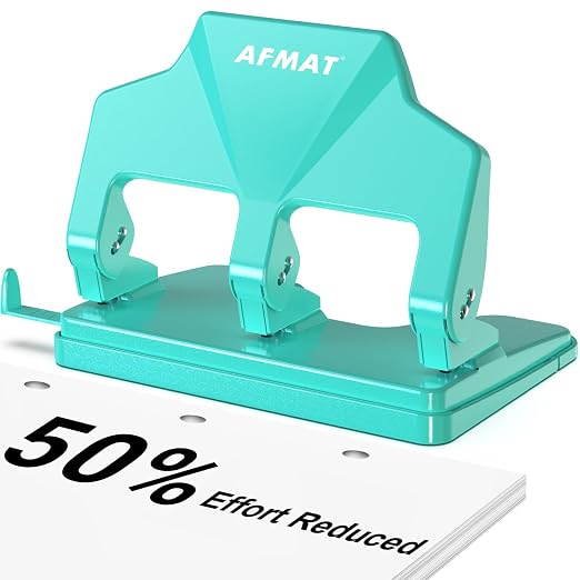 AFMAT 3 Hole Punch Heavy Duty, 40-Sheet Three Hole Punch, 50% Reduced Effort by AFMAT