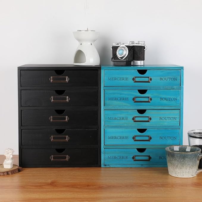 Wooden Storage Box with 5 Drawers Apothecary Drawers Vintage Wooden Drawers - Image 7