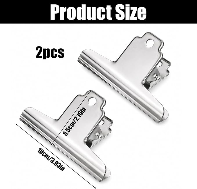 2 Pcs Silver Metal Bulldog Clips Dog Food Bag Clip 4" Wide Large Binder Paper - Image 2