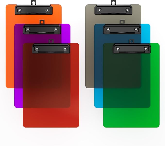 6 Pack Colorful Small Clipboard, A5 Mini Clip Board | Black Clip, 9 x 6" by ORGANIZEEASYWORKSTEADY