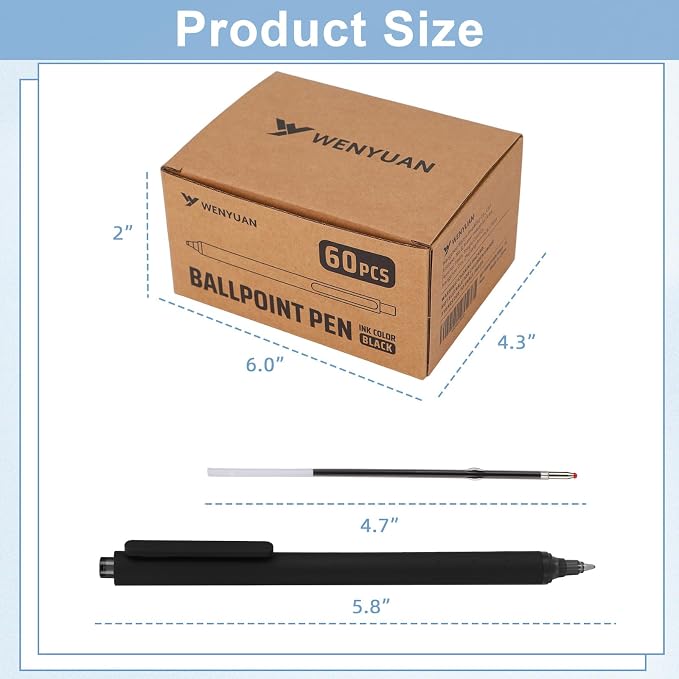 WY WENYUAN 100 Pcs Black Pens Bulk, 1.0mm Bold Point Quick Drying Ballpoint Pens - Image 3