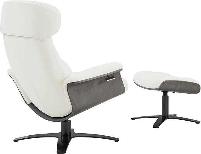 CHITA Genuine Leather Reclining Swivel Chair with Adjustable Headrest and Ottoman for Living Room, White-DeskLoop Office