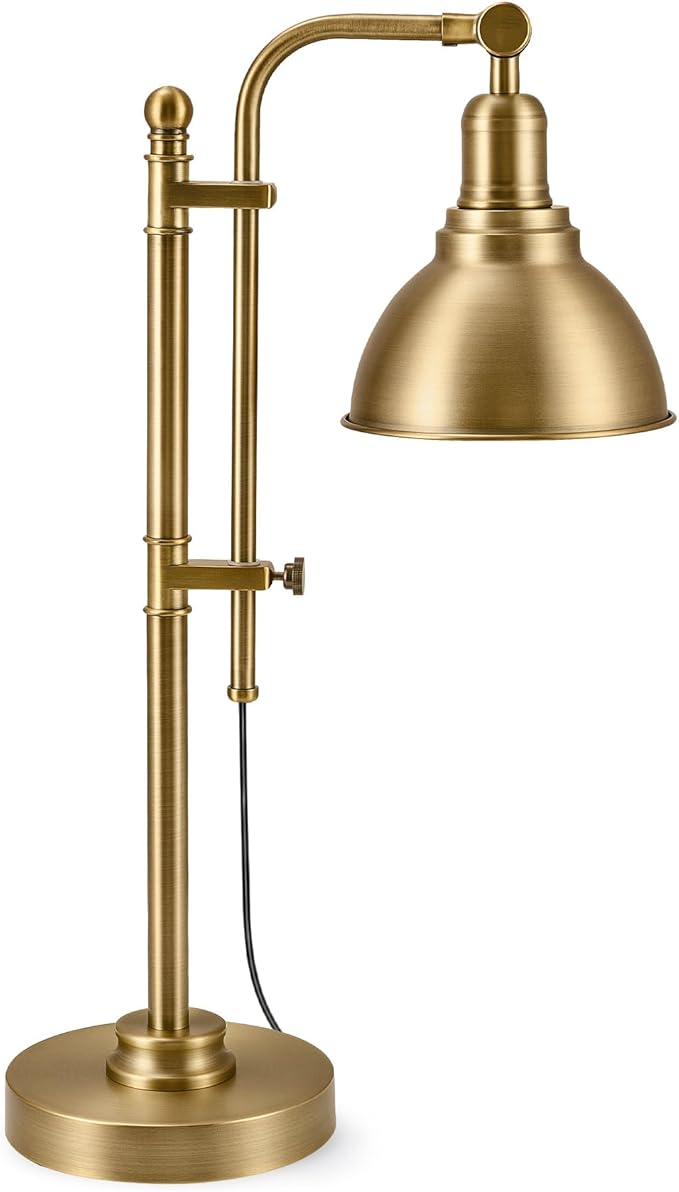VONLUCE Rustic Desk Lamp Brass Adjustable, Industrial Style Metal Task Lamps by Vonluce