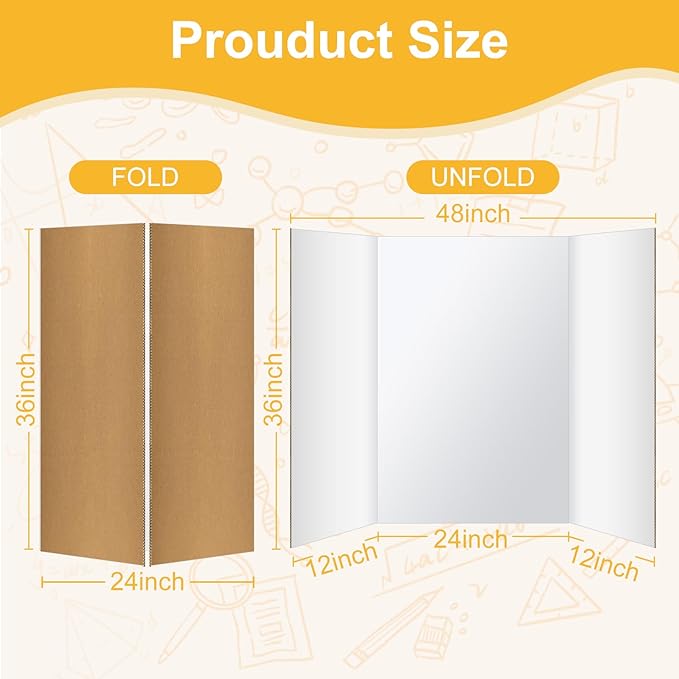 Trifold Poster Board 36"x48", White Extra Large Corrugated Display Board Foldable Board for School Projects, Science Fair, Business Presentations, Photo Displays, Graduation Exhibitions- 2 Pack-DeskLoop Office
