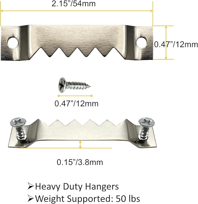 50 Pack Large Sawtooth Picture Hangers Steel Picture Hangers Picture Frames Hangers with Screws Picture Hang Solutions, for Hanging Clock Paintings Artwork Picture Frame Hook Photos (Silver)-DeskLoop Office