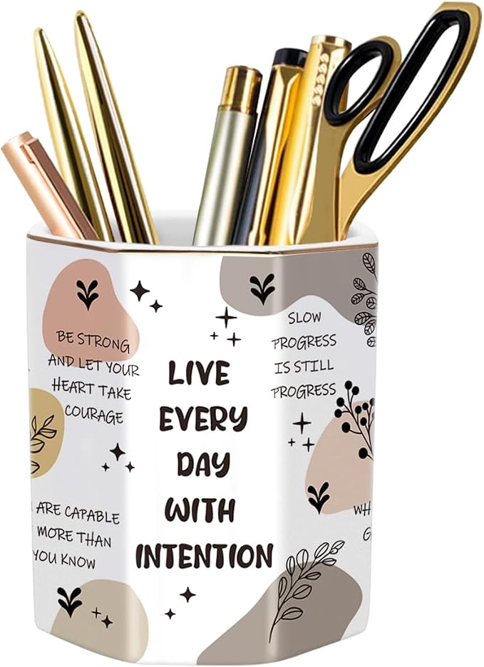 Cute Pen Holder for Desk, Ceramic Pencil Holder, Makeup Brush Holders, Desktop by WAVEYU