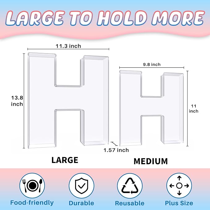 13.8" Extra Large Acrylic Letter Charcuterie Board Box, Reusable Fillable - Image 2