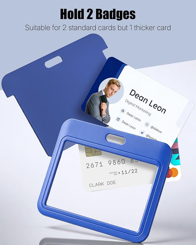 Uniclife 3 Pack Sliding ID Badge Holder Blue Horizontal Hard Plastic Case - Image 3