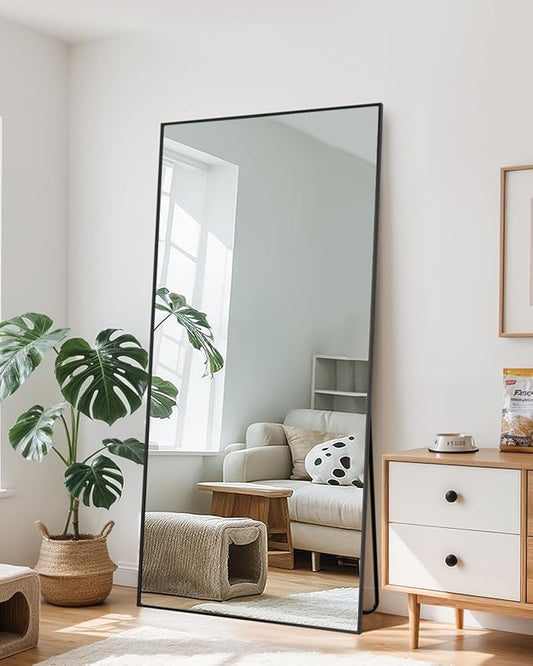 Full Length Mirror, 71"x28" Oversized Floor Mirror Freestanding, Full Body Mirror Floor Standing Mirrors with Stand, Hanging Mounted Mirrors for Bedroom Living Room, Black, Rect Style-DeskLoop Office