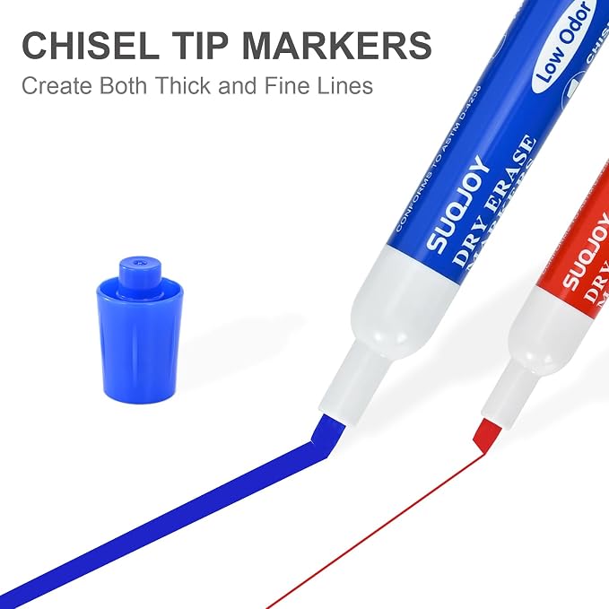 SUQJOY Dry Erase Markers, Chisel Tip Whiteboard Marker, Low Odor Thick Dry - Image 3