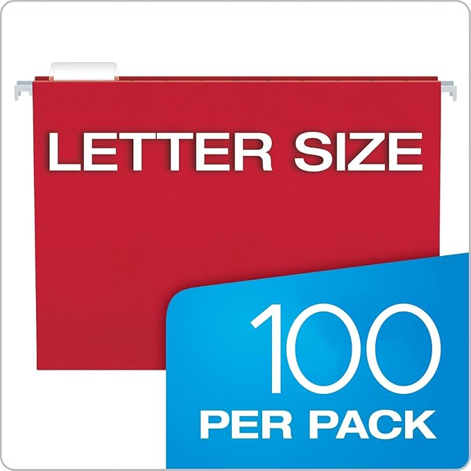 Pendaflex Colored Hanging File Folders Letter Size with 1/5 Cut Adjustable Tabs, 8.5 X 11-100 Pack of 12 Assorted Colors