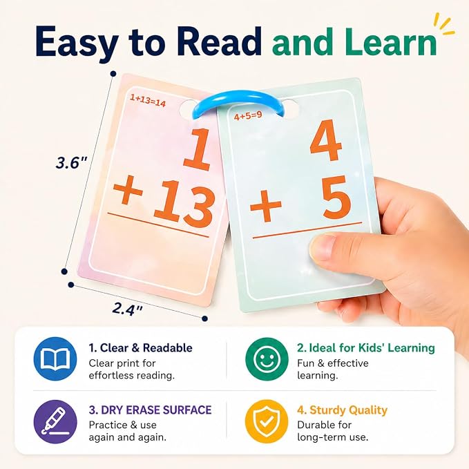 Alened Addition and Subtraction Flash Cards, Math Facts Flashcards 1-20 - Image 3